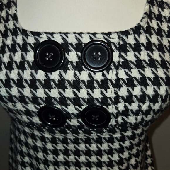 SO Dress Black White Houndstooth Big Button Babydoll Empire High Waist Mid 90s - Picture 2 of 6